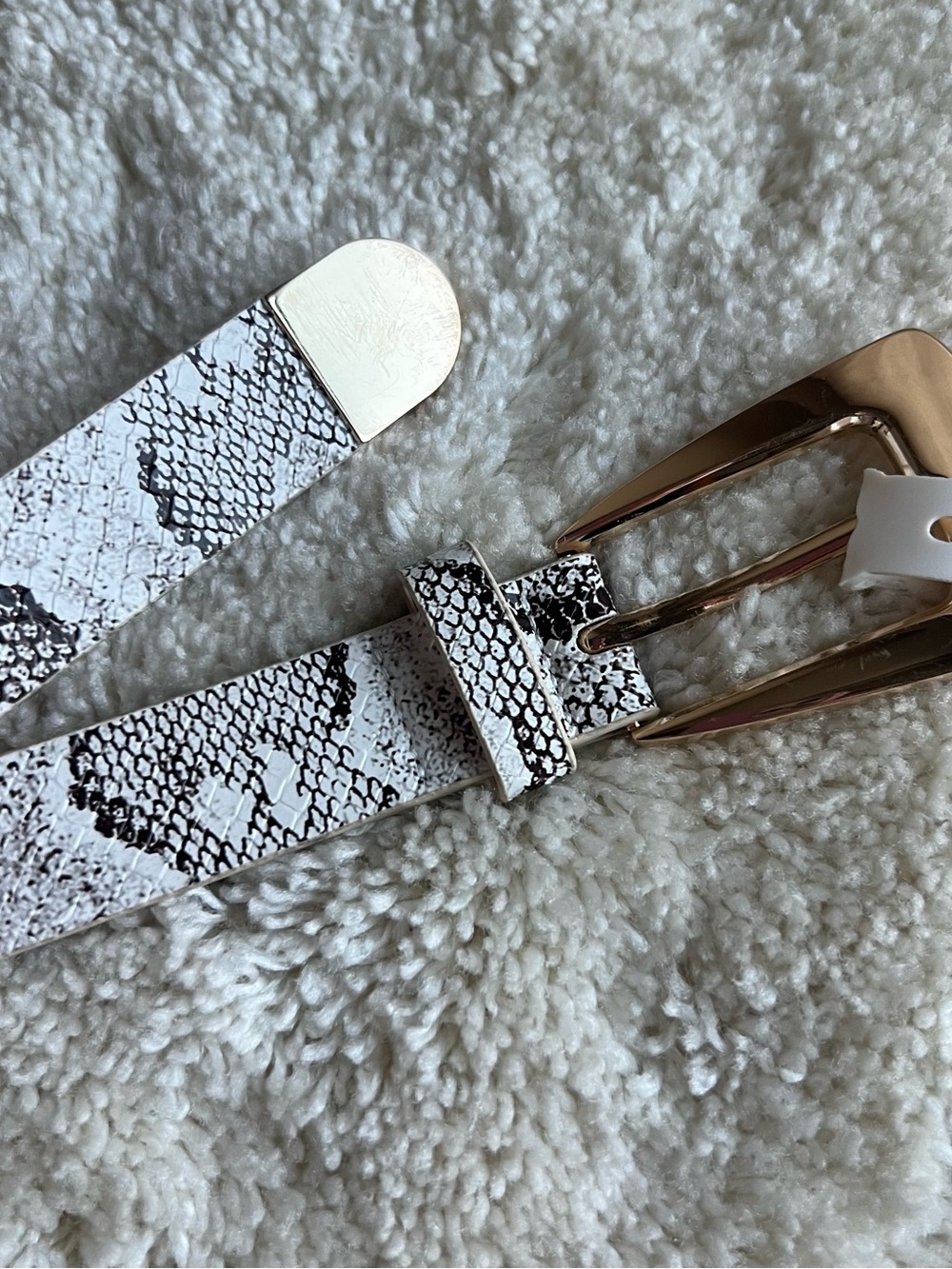 A new day White Brown  Snake-Print Belt with Gold Buckle New size Medium